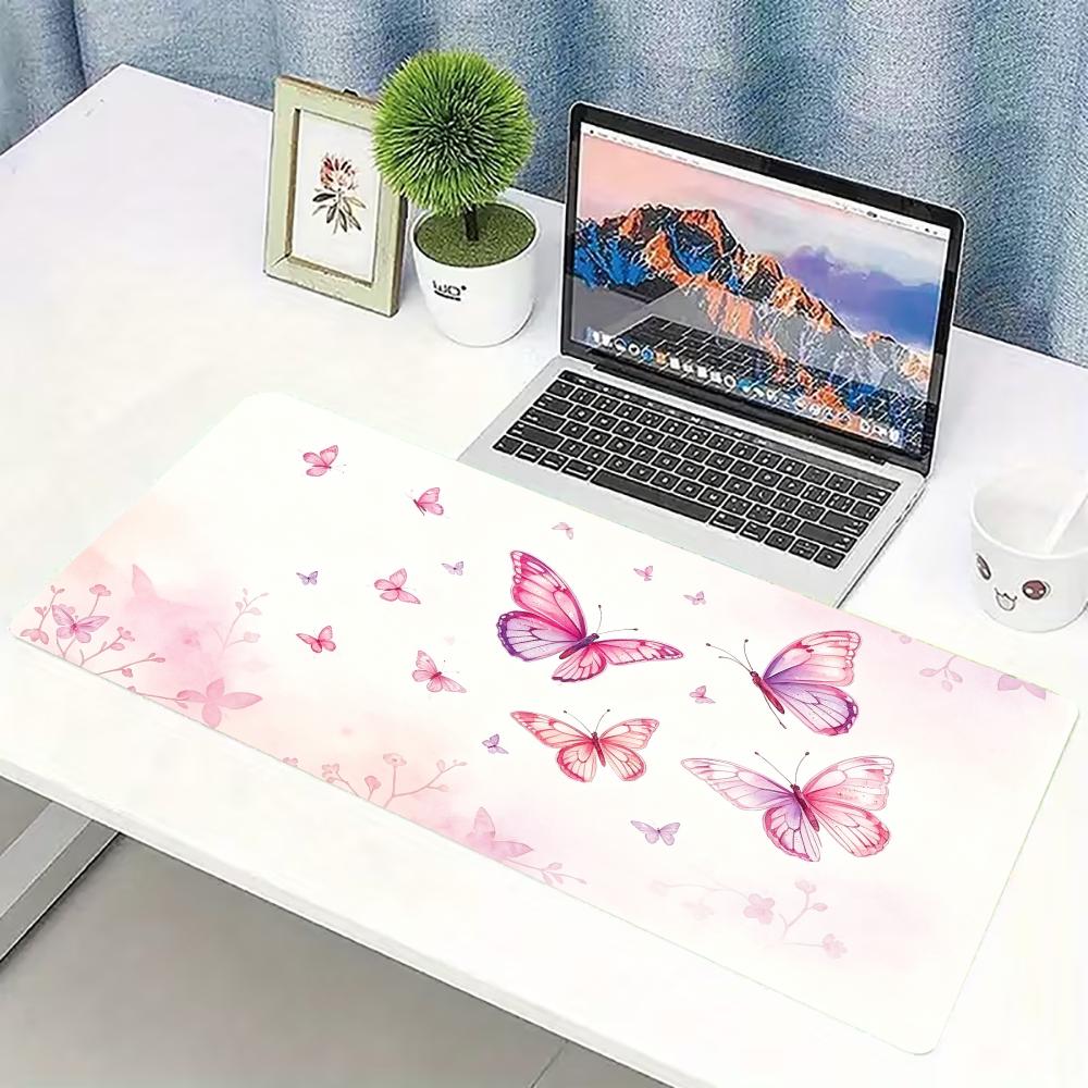Desk Setup Pink - Alas Mouse Gaming Besar Motif Kupu-Kupu