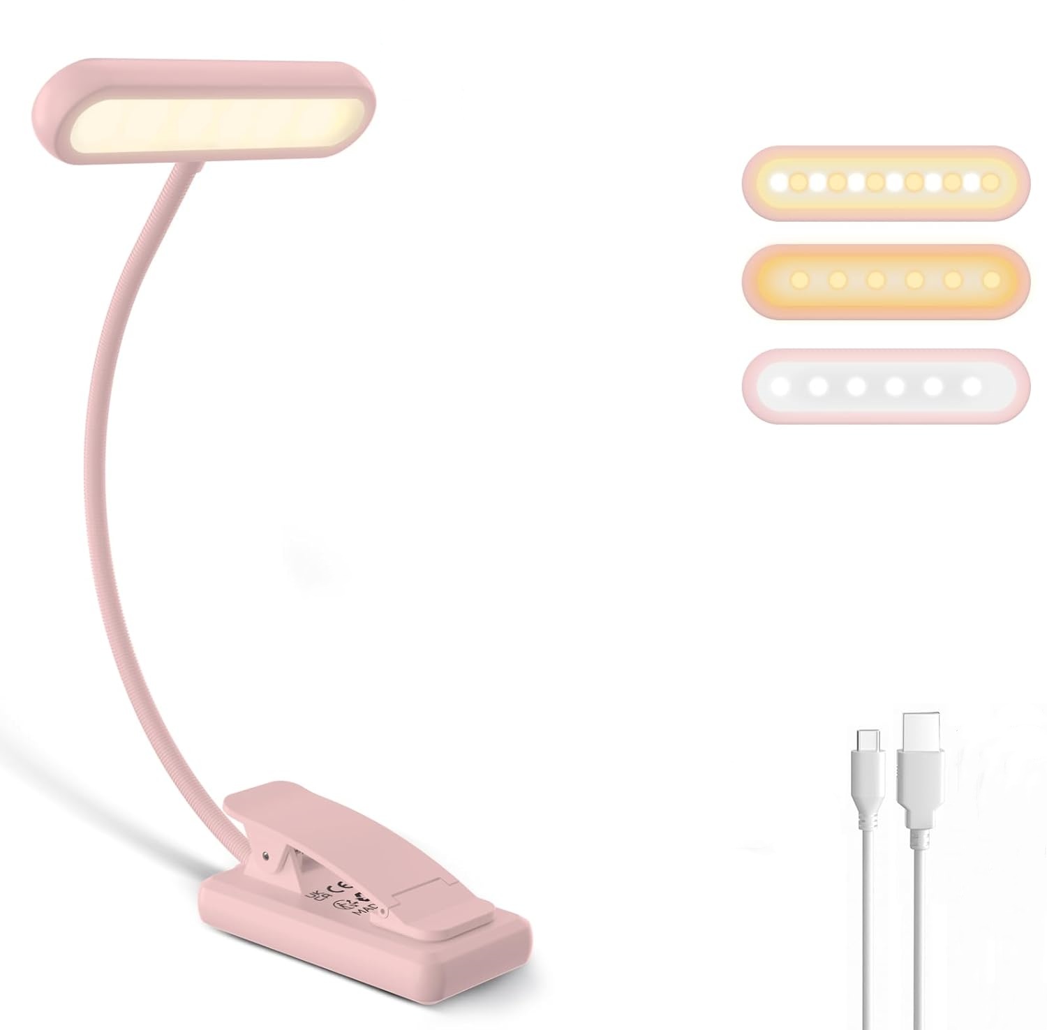 Led Desk Light Usb - Lampu Baca Penjepit Buku Hitam/Putih/Merah Muda