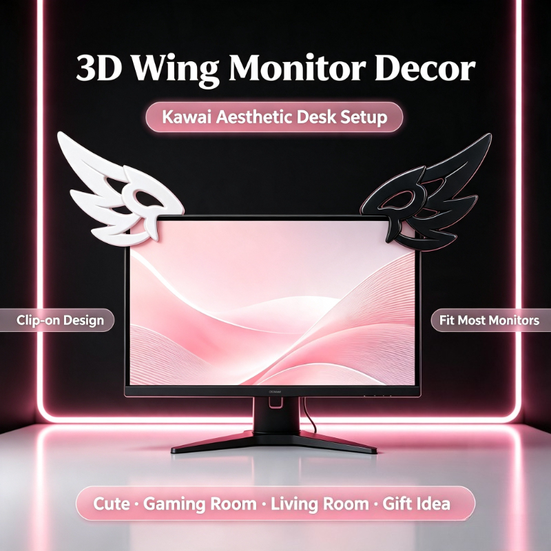 Desk Setup No Computer - Dekorasi Sayap 3D Kawaii untuk Monitor