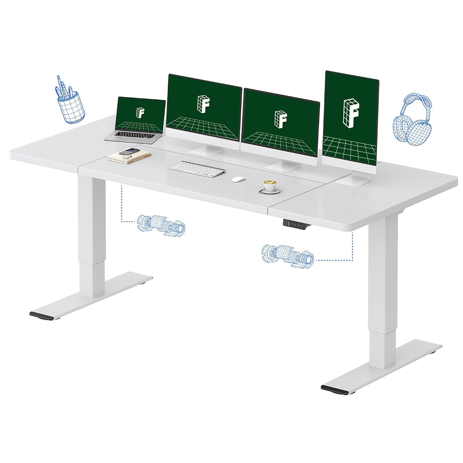 Desk Setup Dual Monitor - Meja Kerja Elektrik Berdiri dengan Motor