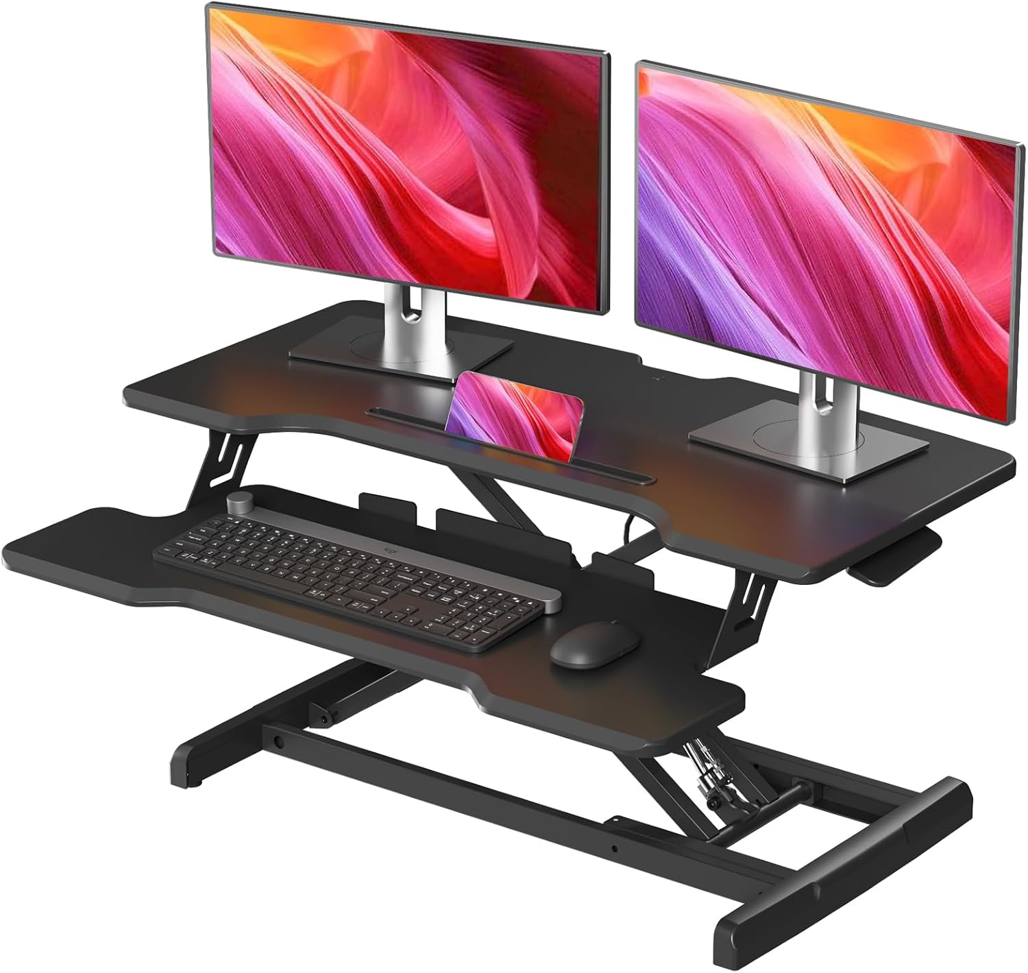 Desk Setup Dual Monitor - Konverter Meja Berdiri, Penyangga Meja yang
