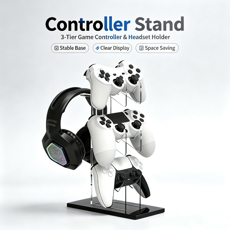 Desk Setup Game - Penyangga Kontroler dengan Gantungan Headset Rak