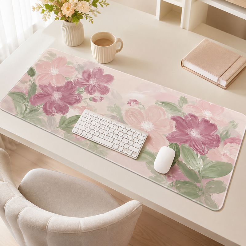 Desk Setup Pink - Alas Mouse Cat Air Sakura Merah