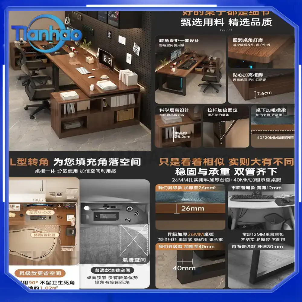 Desk Setup Dual Monitor - Meja Gaming Bentuk L dengan Rak