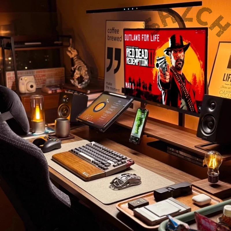 Desk Setup Laptop And Monitor - Stand Monitor Walnut Modular untuk Pengaturan