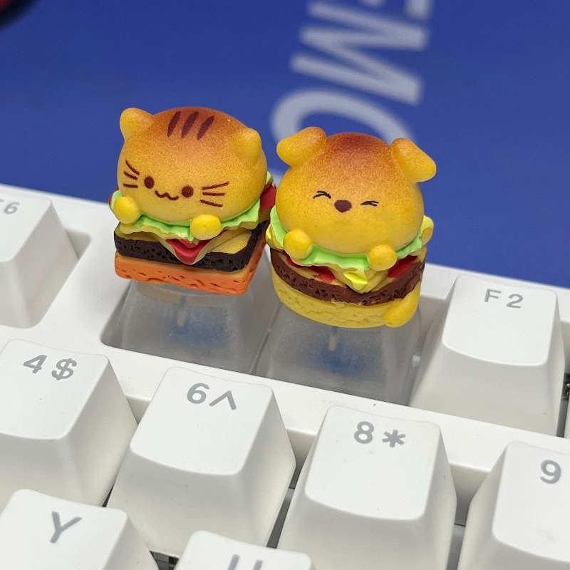 Desk Setup Tv - Keycap bergambar kucing burger kartun untuk
