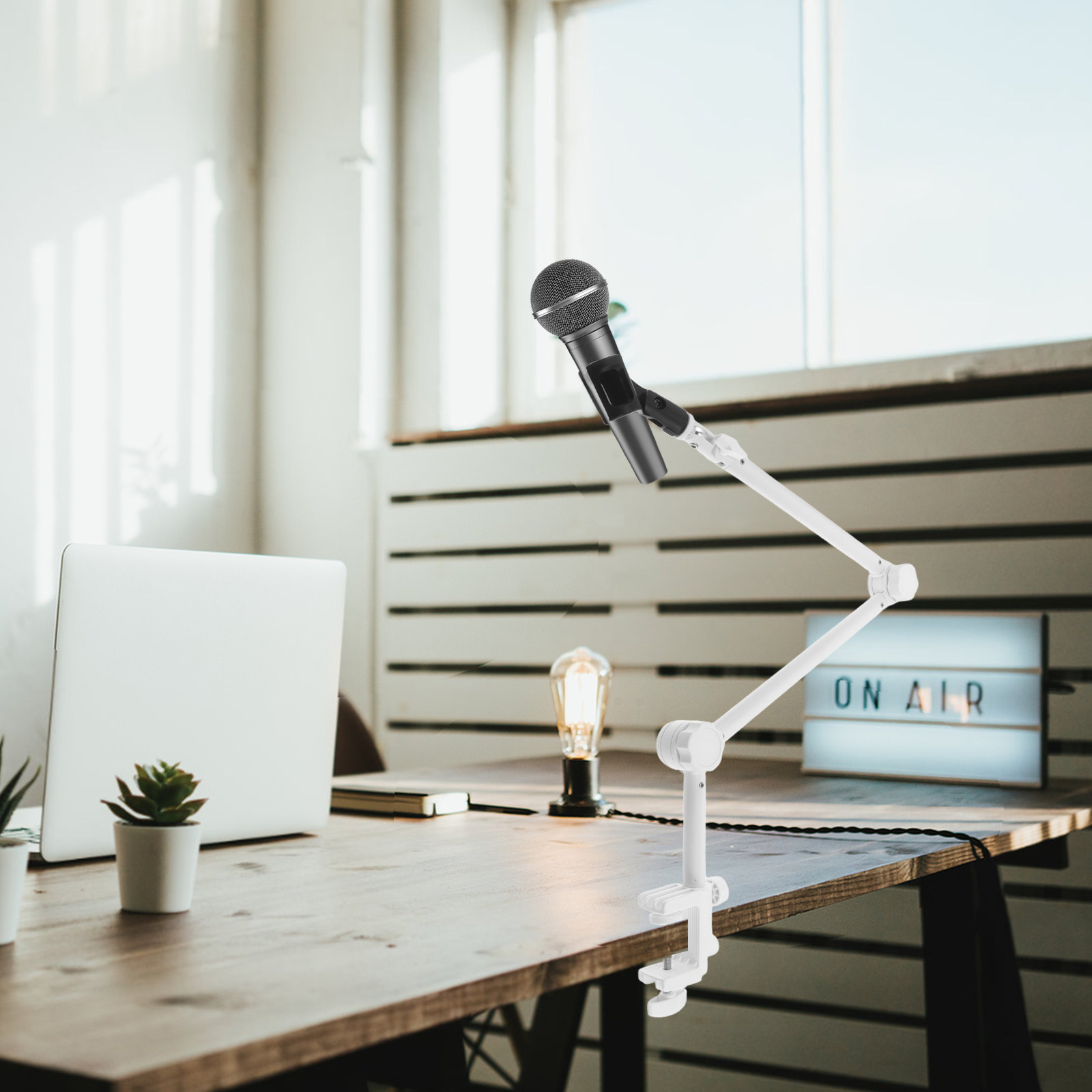 Desk Setup White - 1Set Lengan Mikrofon Putih yang Dapat