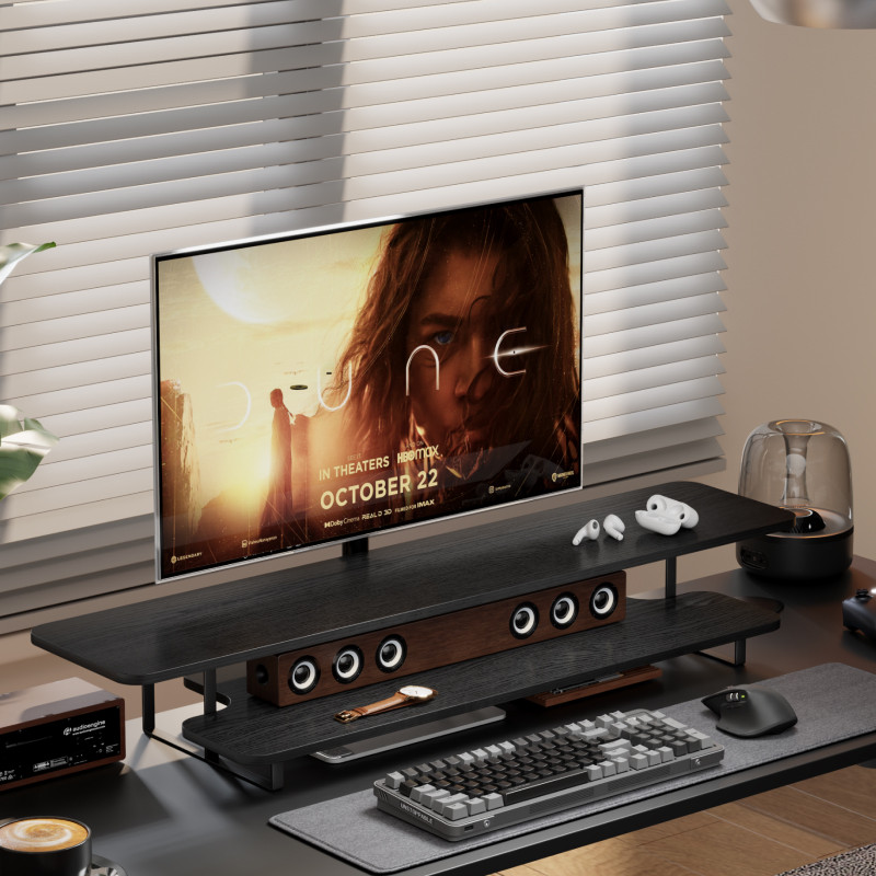 Penyangga Monitor Kayu Walnut, - Desk Setup Laptop And Monitor ulasan dan harga