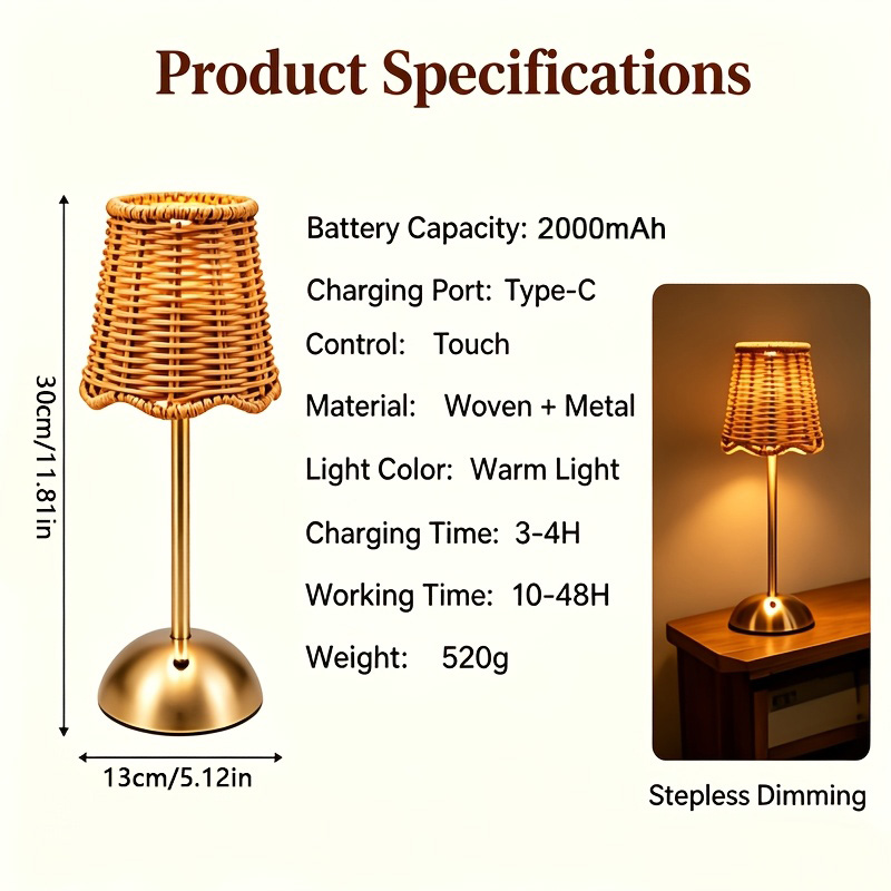 Lampu Meja Seni Anyaman Rotan  - Led Desk Light Usb ulasan dan harga