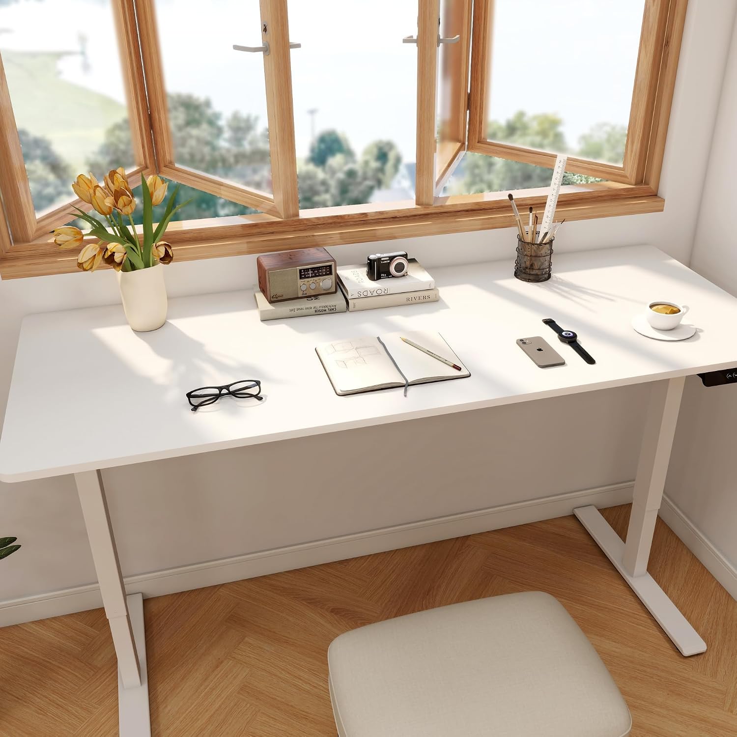 Meja Kerja Elektrik Berdiri de - Desk Setup Dual Monitor ulasan dan harga