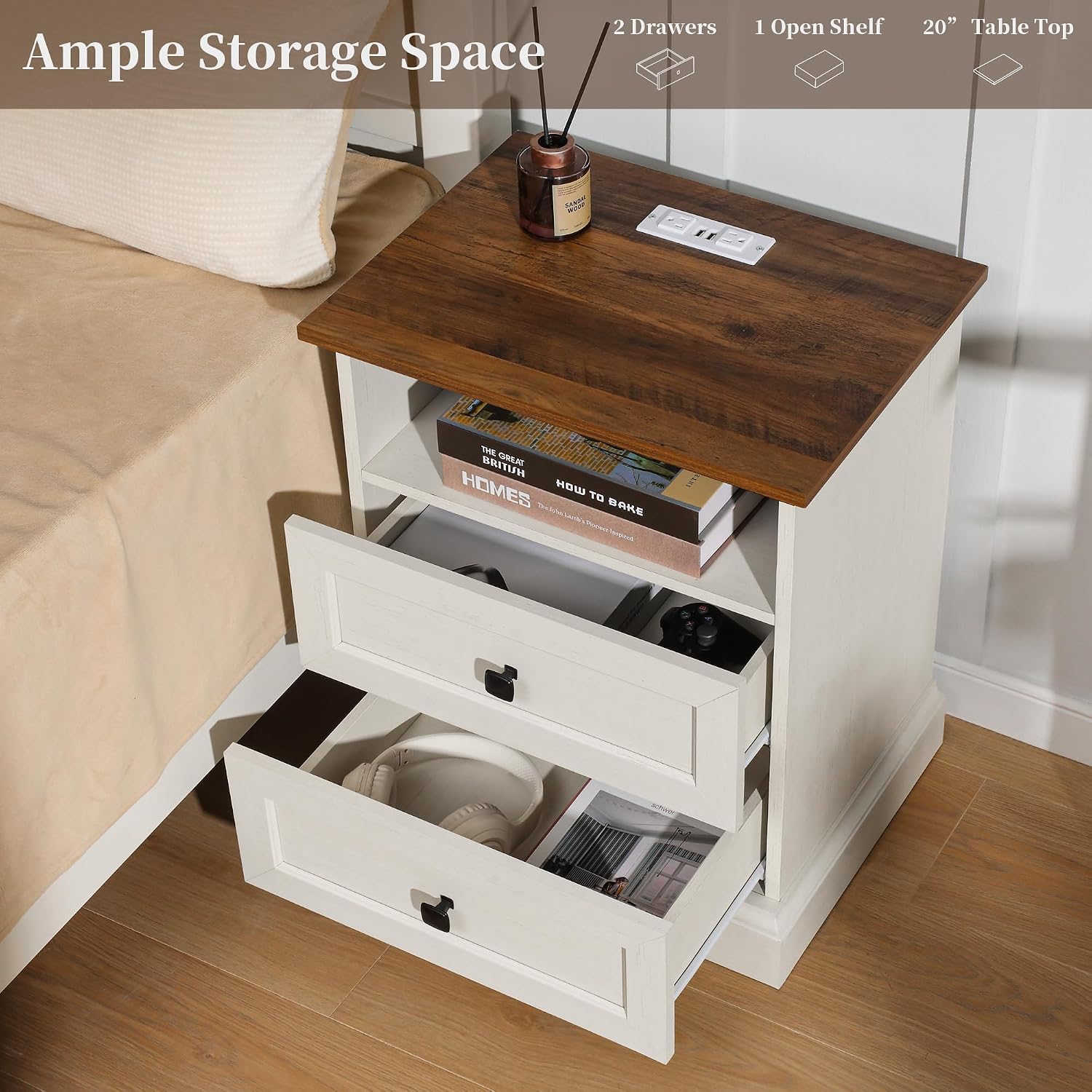 Meja Nakas Farmhouse 3 Laci &  - Desk Setup White ulasan dan harga