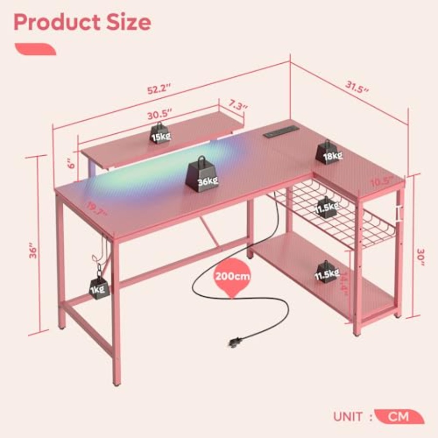 Meja Gaming Bentuk L dengan Pe - Desk Setup Pink ulasan dan harga