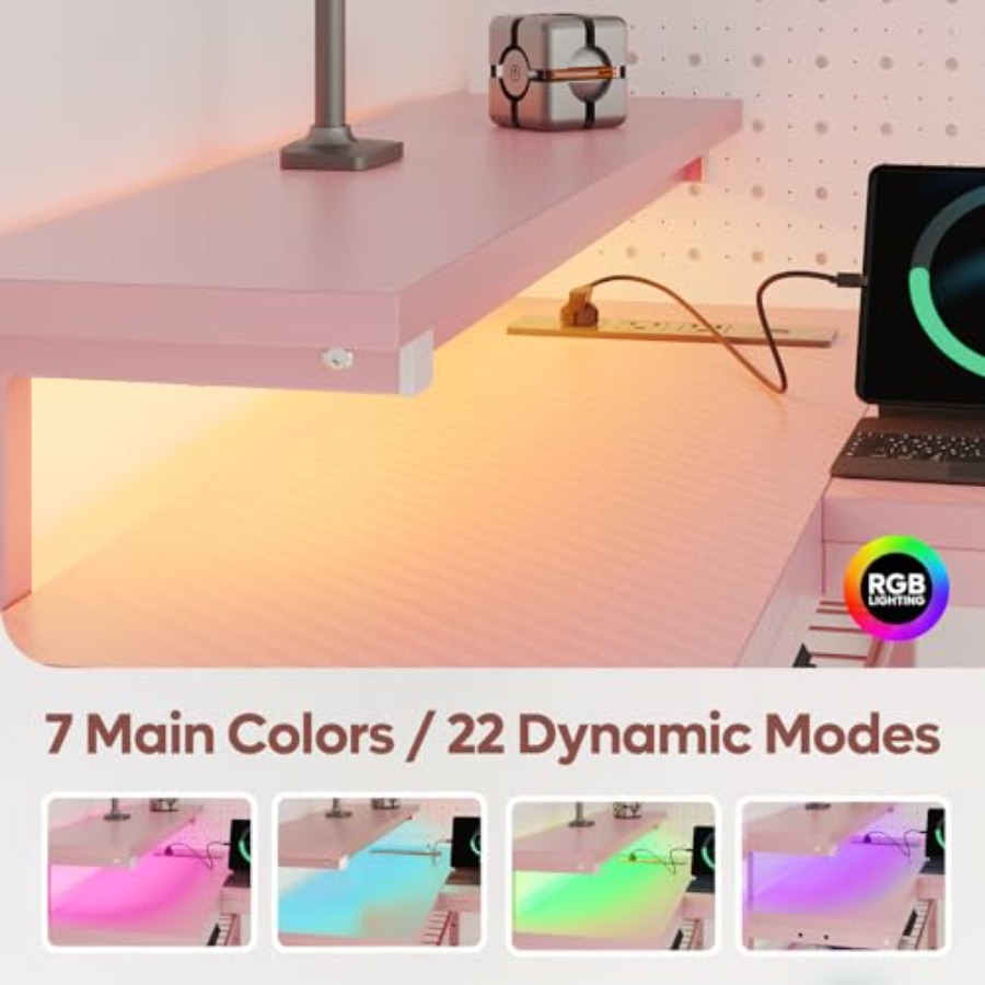 Meja Gaming Bentuk L dengan Pe - Desk Setup Pink ulasan dan harga