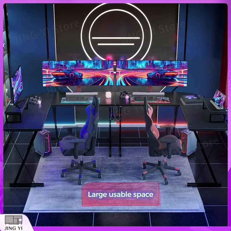 Meja Gaming Bentuk L dengan Du - Desk Setup No Computer ulasan dan harga