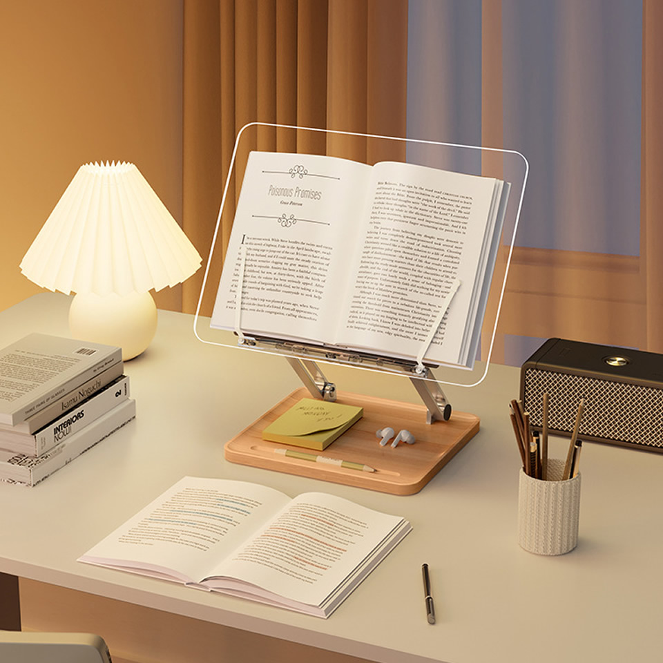 Stand Baca Kayu dengan Lampu A - Desk Setup Pink ulasan dan harga